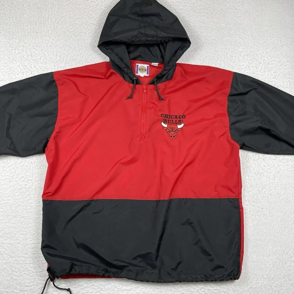 Chicago Bulls Jacket Mens Large Pullover Windbreaker Vintage NBA Basketball Coat